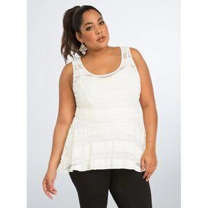 Torrid Sleeveless Lace Peplum Top 0 0X White Sheer Stretch Tank Top Shirt